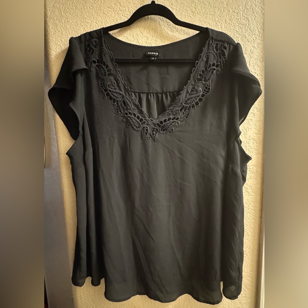 Torrid Black V-Neck Lace Blouse